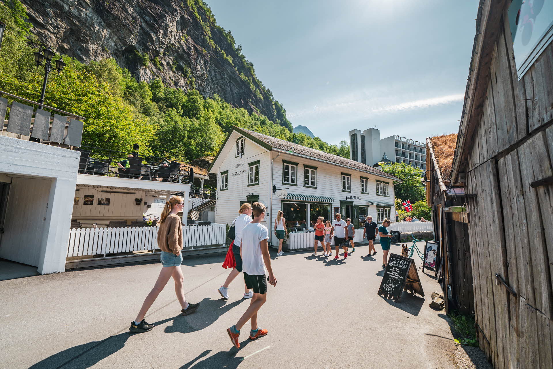 People walking in Geiranger town centre