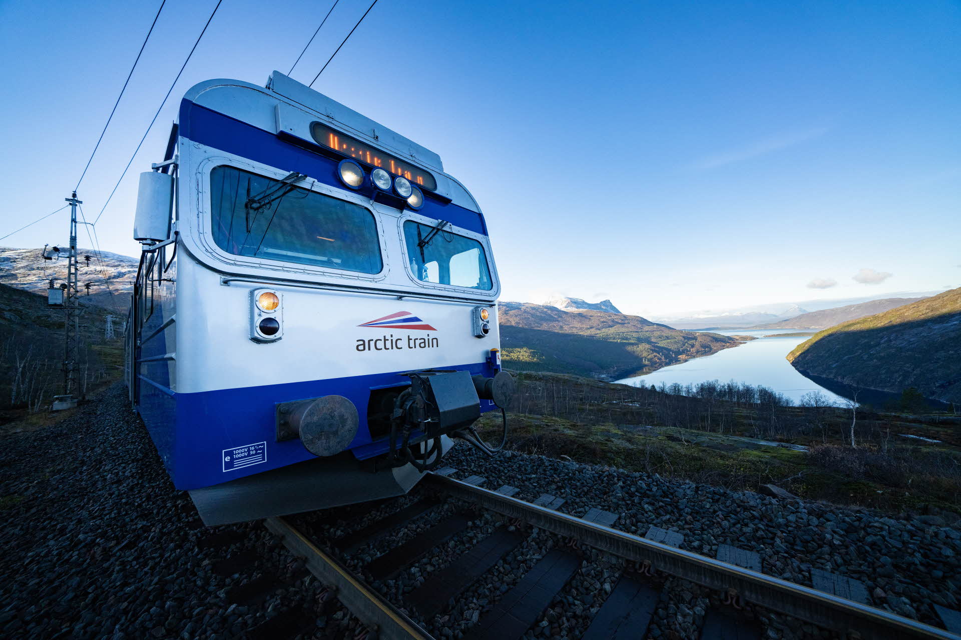 The Arctic Train on the railway above the Rombaksfjord